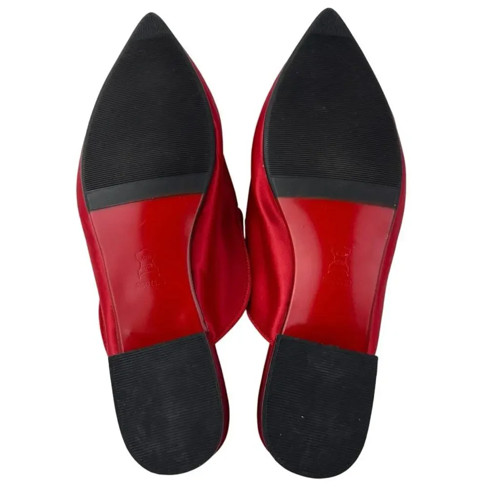 Veowalk Swallow Womens Red Embroidered Satin Pointed Toe Slip On Flats Size 7
